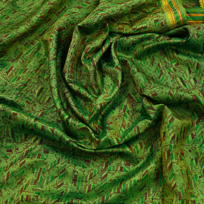 Indian Vintage Sari Green Pure Silk Printed Sarees 5yd Sewing Craft Fabric Dress Making  Soft Floral Wrap Upcycle Used Quilting Crafting