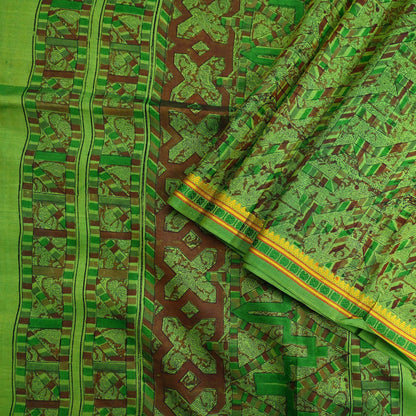 Indian Vintage Sari Green Pure Silk Printed Sarees 5yd Sewing Craft Fabric Dress Making  Soft Floral Wrap Upcycle Used Quilting Crafting