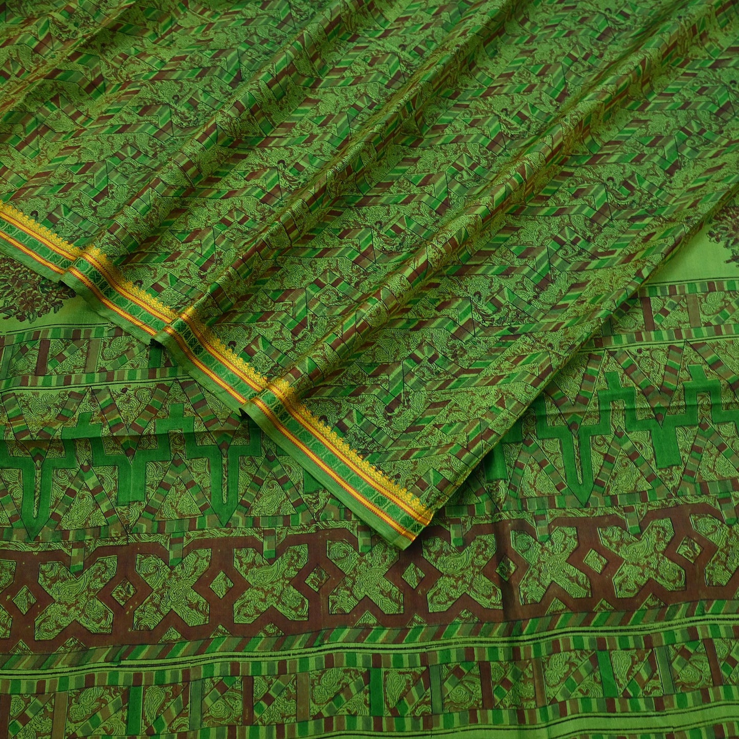Indian Vintage Sari Green Pure Silk Printed Sarees 5yd Sewing Craft Fabric Dress Making  Soft Floral Wrap Upcycle Used Quilting Crafting