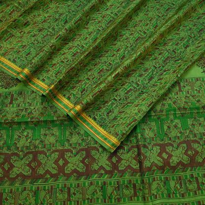 Indian Vintage Sari Green Pure Silk Printed Sarees 5yd Sewing Craft Fabric Dress Making  Soft Floral Wrap Upcycle Used Quilting Crafting