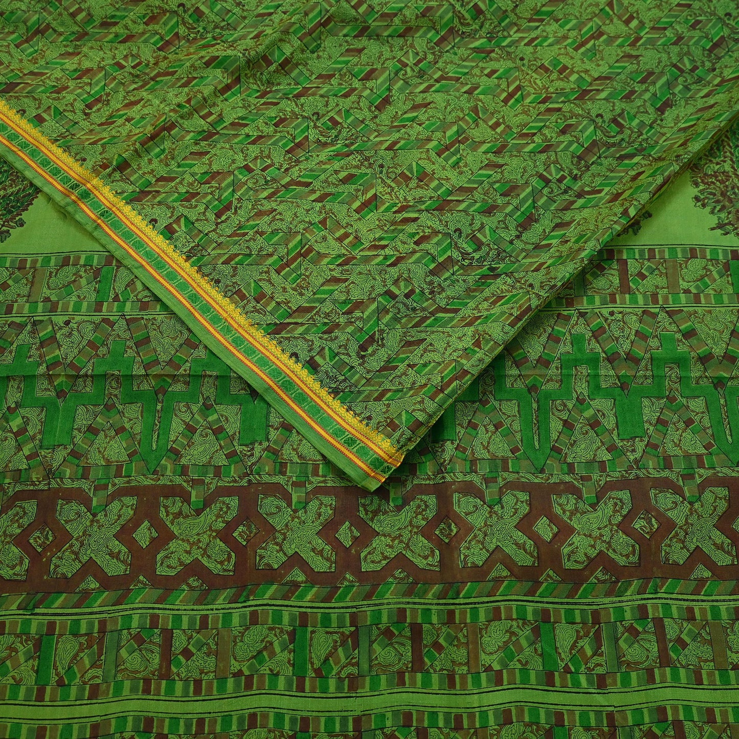 Indian Vintage Sari Green Pure Silk Printed Sarees 5yd Sewing Craft Fabric Dress Making  Soft Floral Wrap Upcycle Used Quilting Crafting