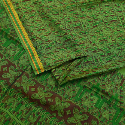 Indian Vintage Sari Green Pure Silk Printed Sarees 5yd Sewing Craft Fabric Dress Making  Soft Floral Wrap Upcycle Used Quilting Crafting