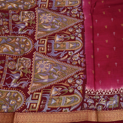 Indian Vintage Sari Maroon & Pink Pure Silk Printed Saree Fabric 5yard Sewing Craft DressMaking Upcycle Crafting Quilting