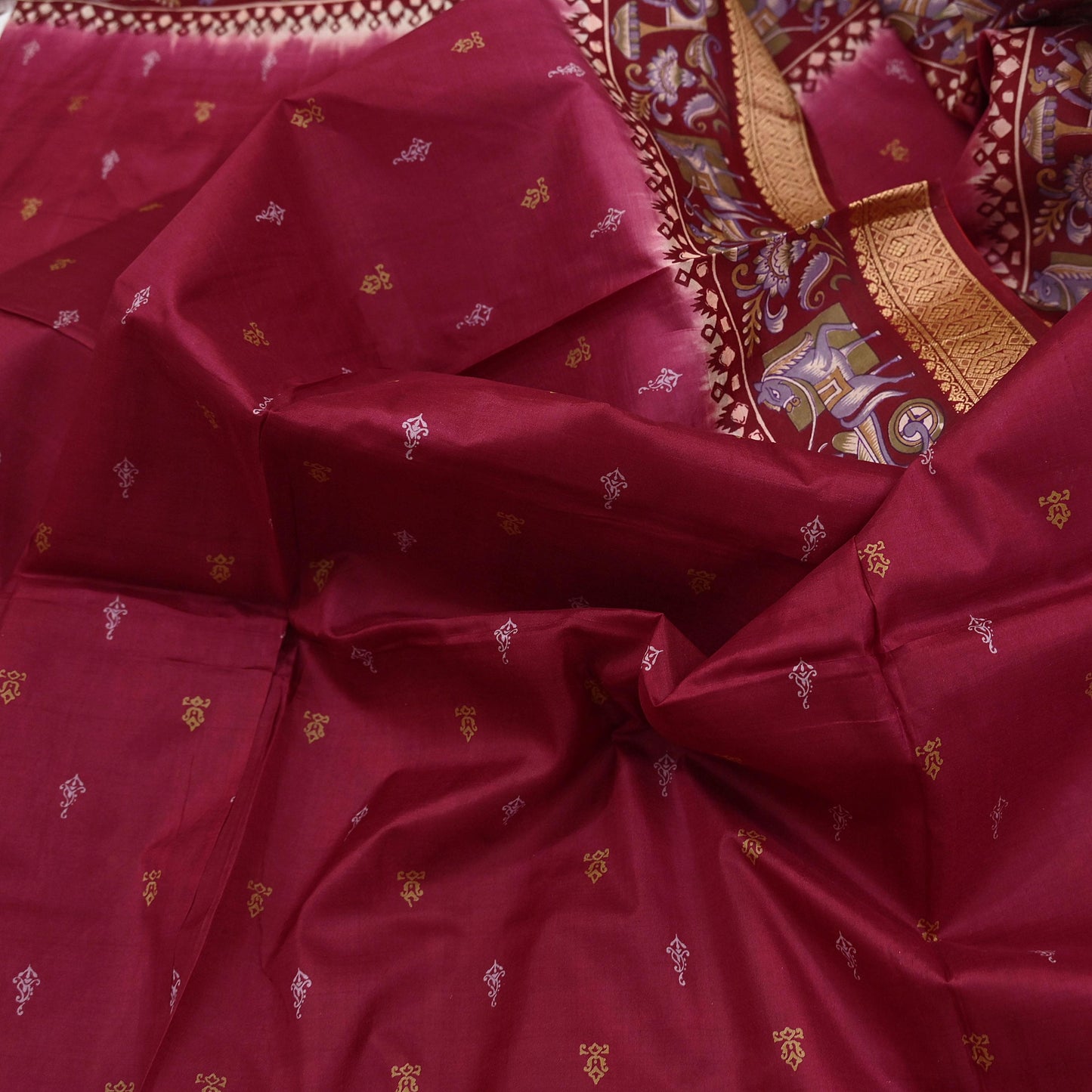 Indian Vintage Sari Maroon & Pink Pure Silk Printed Saree Fabric 5yard Sewing Craft DressMaking Upcycle Crafting Quilting