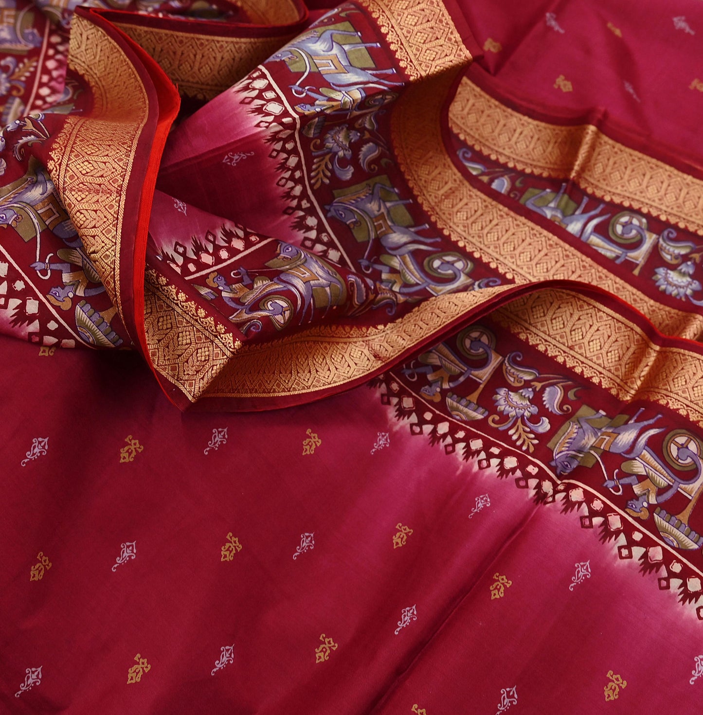 Indian Vintage Sari Maroon & Pink Pure Silk Printed Saree Fabric 5yard Sewing Craft DressMaking Upcycle Crafting Quilting