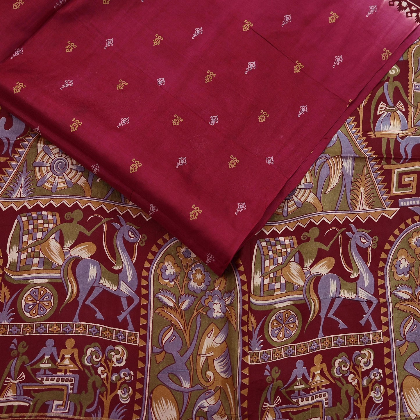Indian Vintage Sari Maroon & Pink Pure Silk Printed Saree Fabric 5yard Sewing Craft DressMaking Upcycle Crafting Quilting