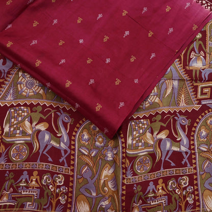 Indian Vintage Sari Maroon & Pink Pure Silk Printed Saree Fabric 5yard Sewing Craft DressMaking Upcycle Crafting Quilting