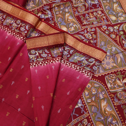 Indian Vintage Sari Maroon & Pink Pure Silk Printed Saree Fabric 5yard Sewing Craft DressMaking Upcycle Crafting Quilting