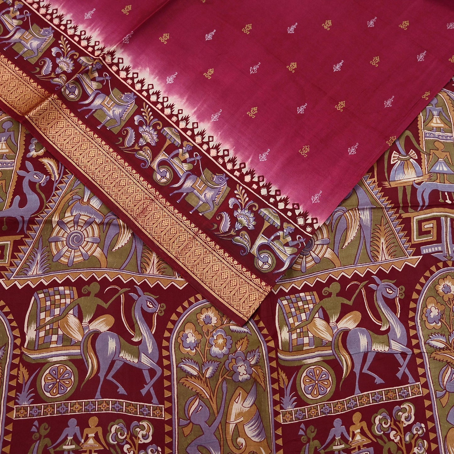 Indian Vintage Sari Maroon & Pink Pure Silk Printed Saree Fabric 5yard Sewing Craft DressMaking Upcycle Crafting Quilting