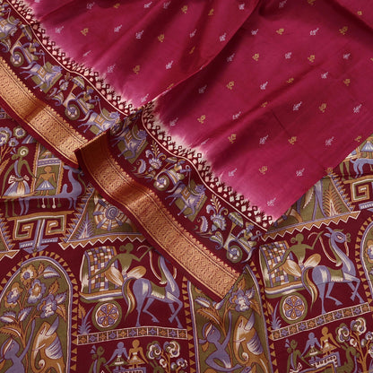 Indian Vintage Sari Maroon & Pink Pure Silk Printed Saree Fabric 5yard Sewing Craft DressMaking Upcycle Crafting Quilting