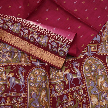 Indian Vintage Sari Maroon & Pink Pure Silk Printed Saree Fabric 5yard Sewing Craft DressMaking Upcycle Crafting Quilting
