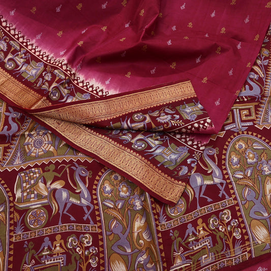 Indian Vintage Sari Maroon & Pink Pure Silk Printed Saree Fabric 5yard Sewing Craft DressMaking Upcycle Crafting Quilting