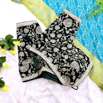 Indian New Bottle Green Georgette Hand Embroidered Padded Blouse/Top/Crop M Size Party wear Bollywood