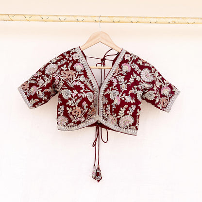 Indian New Maroon Georgette Hand Embroidered Padded Blouse/Top/Crop M Size Party wear Bollywood