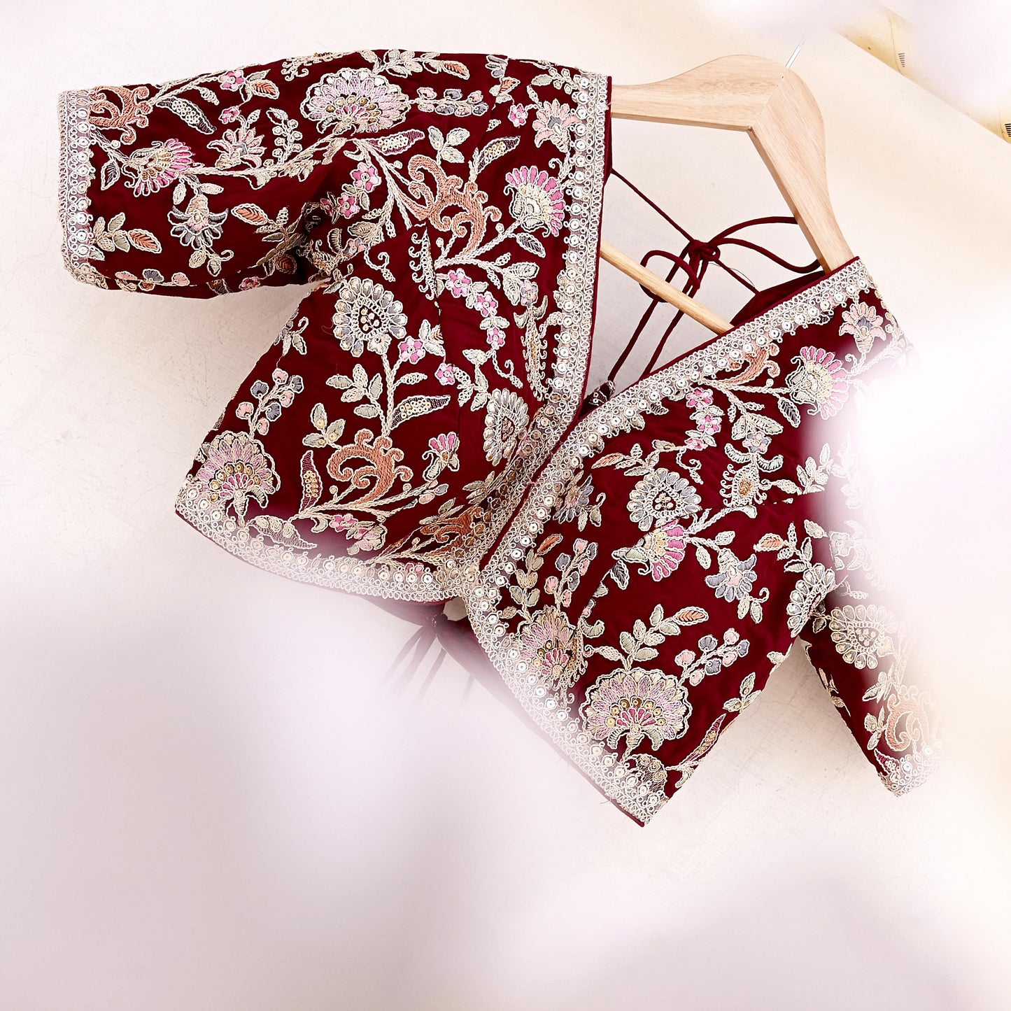 Indian New Maroon Georgette Hand Embroidered Padded Blouse/Top/Crop M Size Party wear Bollywood