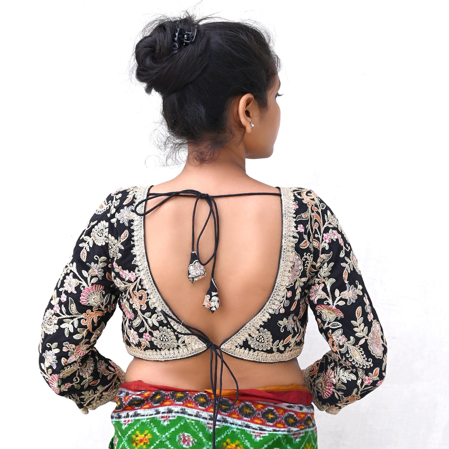 Indian New Black Georgette Hand Embroidered Padded Blouse/Top/Crop M Size Party wear Bollywood