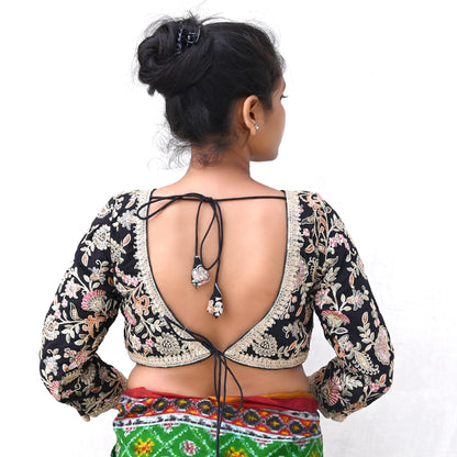 Indian New Black Georgette Hand Embroidered Padded Blouse/Top/Crop M Size Party wear Bollywood