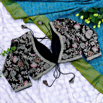 Indian New Black Georgette Hand Embroidered Padded Blouse/Top/Crop M Size Party wear Bollywood