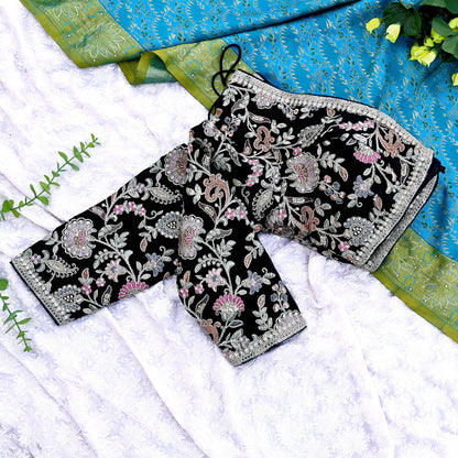 Indian New Black Georgette Hand Embroidered Padded Blouse/Top/Crop M Size Party wear Bollywood