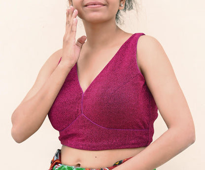 Indian New Black & Purple Embroidered Padded Blouse/Top/Crop M Size Party wear Bollywood