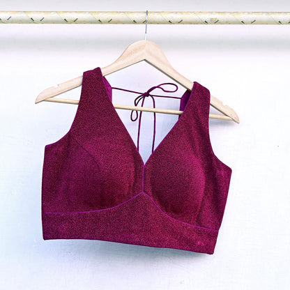 Indian New Black & Purple Embroidered Padded Blouse/Top/Crop M Size Party wear Bollywood