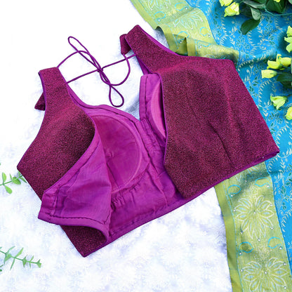 Indian New Black & Purple Embroidered Padded Blouse/Top/Crop M Size Party wear Bollywood