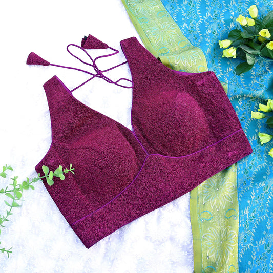 Indian New Black & Purple Embroidered Padded Blouse/Top/Crop M Size Party wear Bollywood