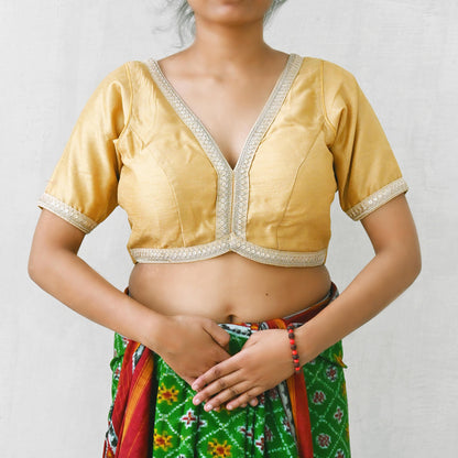 Indian New Golden Beige Chanderi Hand Embroidered Padded Blouse/Top/Crop M Size Party wear Bollywood