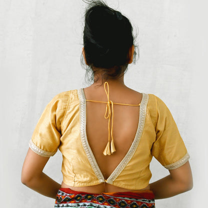 Indian New Golden Beige Chanderi Hand Embroidered Padded Blouse/Top/Crop M Size Party wear Bollywood