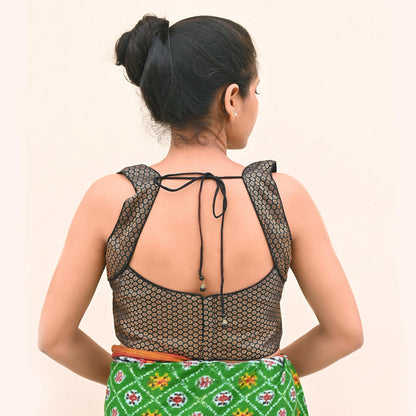 Indian New Black Chanderi silk Woven Brocade Padded Blouse/Top/Crop M Size Party wear Bollywood