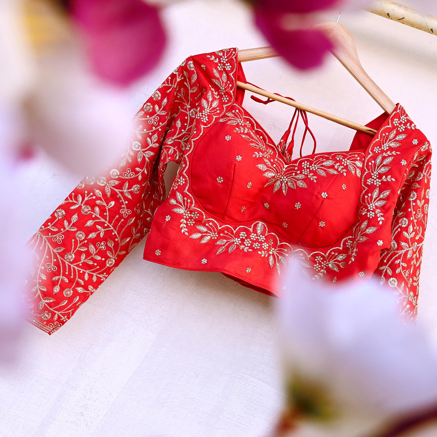 Indian New Red Chanderi Hand Embroidered Padded Blouse/Top/Crop M Size Party wear Bollywood