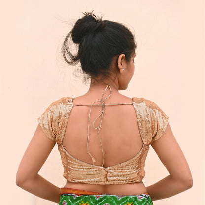 Indian New Golden Beige Georgette Embroidered Padded Blouse/Top/Crop M Size Party wear Bollywood