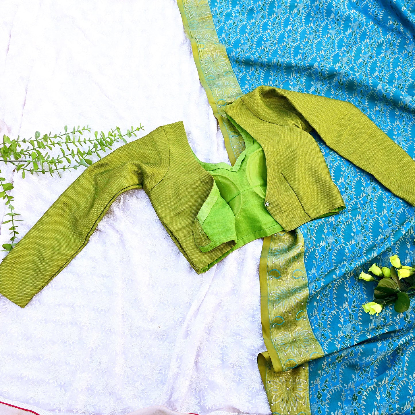 Indian New Parrot Green Cotton woven Padded Blouse/Top/Crop Party wear Bollywood Blouse