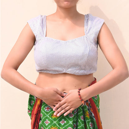Indian New Silver Net Embroidered Padded Blouse/Top/Crop M Size Party wear Bollywood