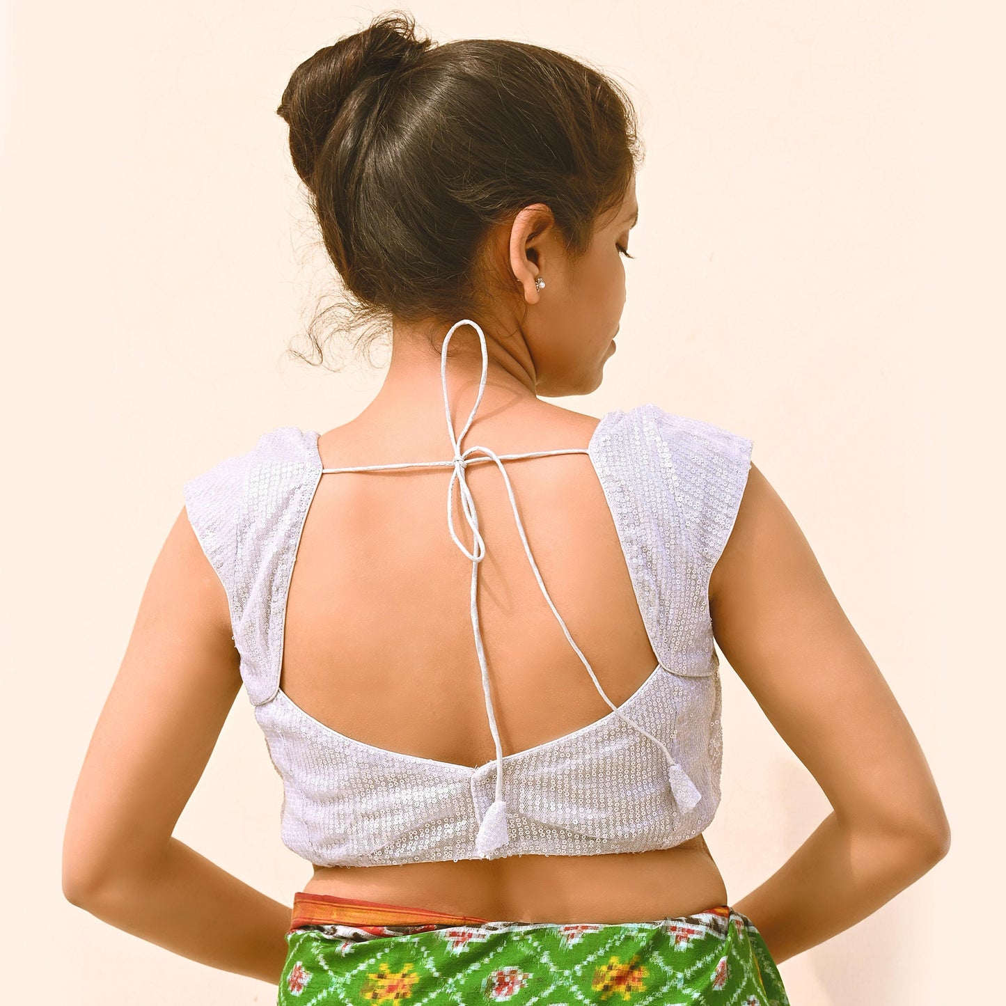 Indian New Silver Net Embroidered Padded Blouse/Top/Crop M Size Party wear Bollywood