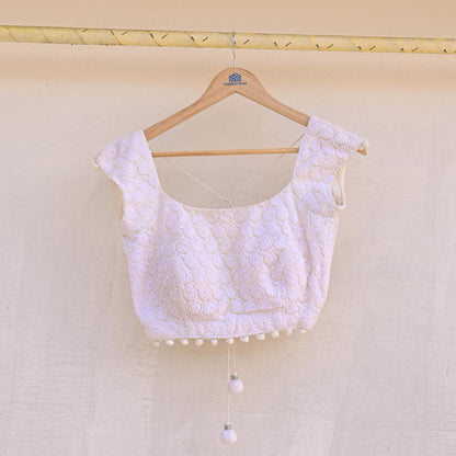 Indian New White Net Embroidered Padded Blouse/Top/Crop Party wear Bollywood