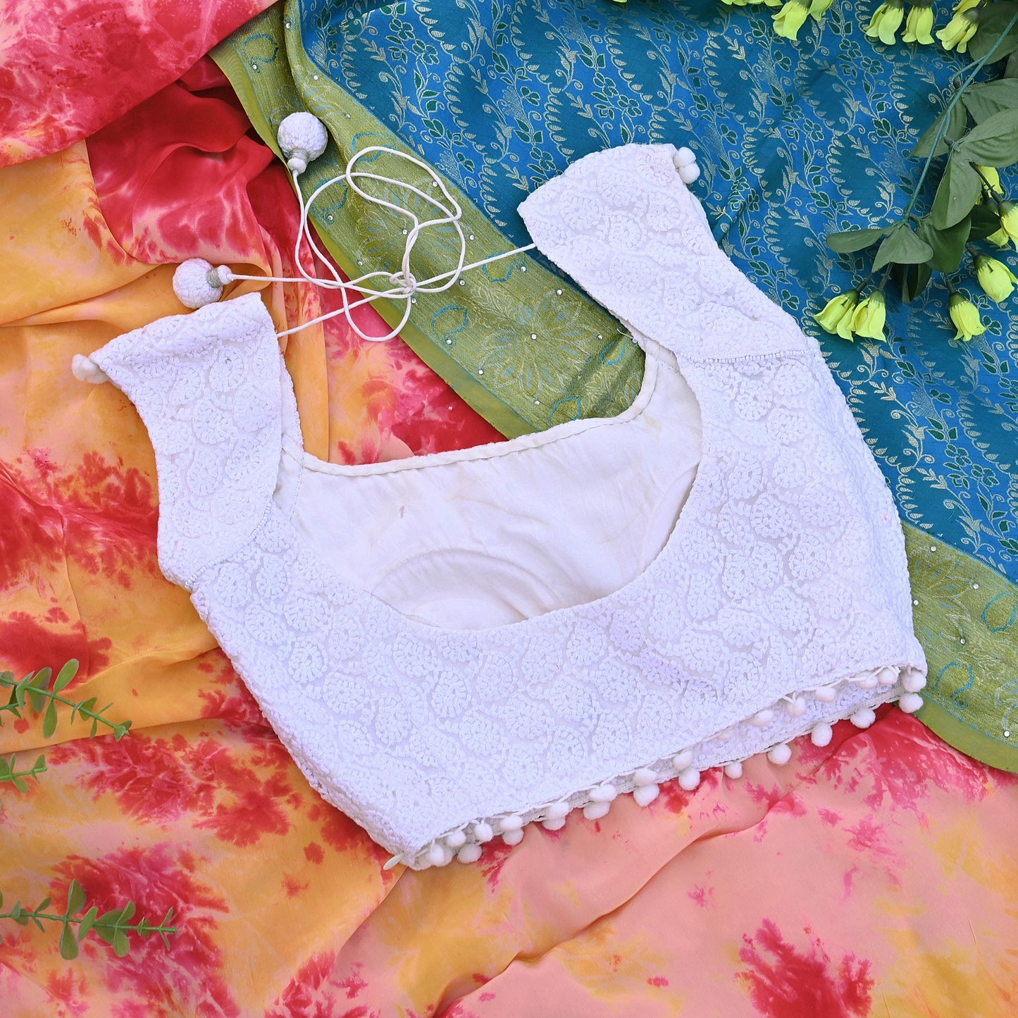 Indian New White Net Embroidered Padded Blouse/Top/Crop Party wear Bollywood