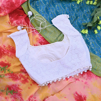 Indian New White Net Embroidered Padded Blouse/Top/Crop Party wear Bollywood