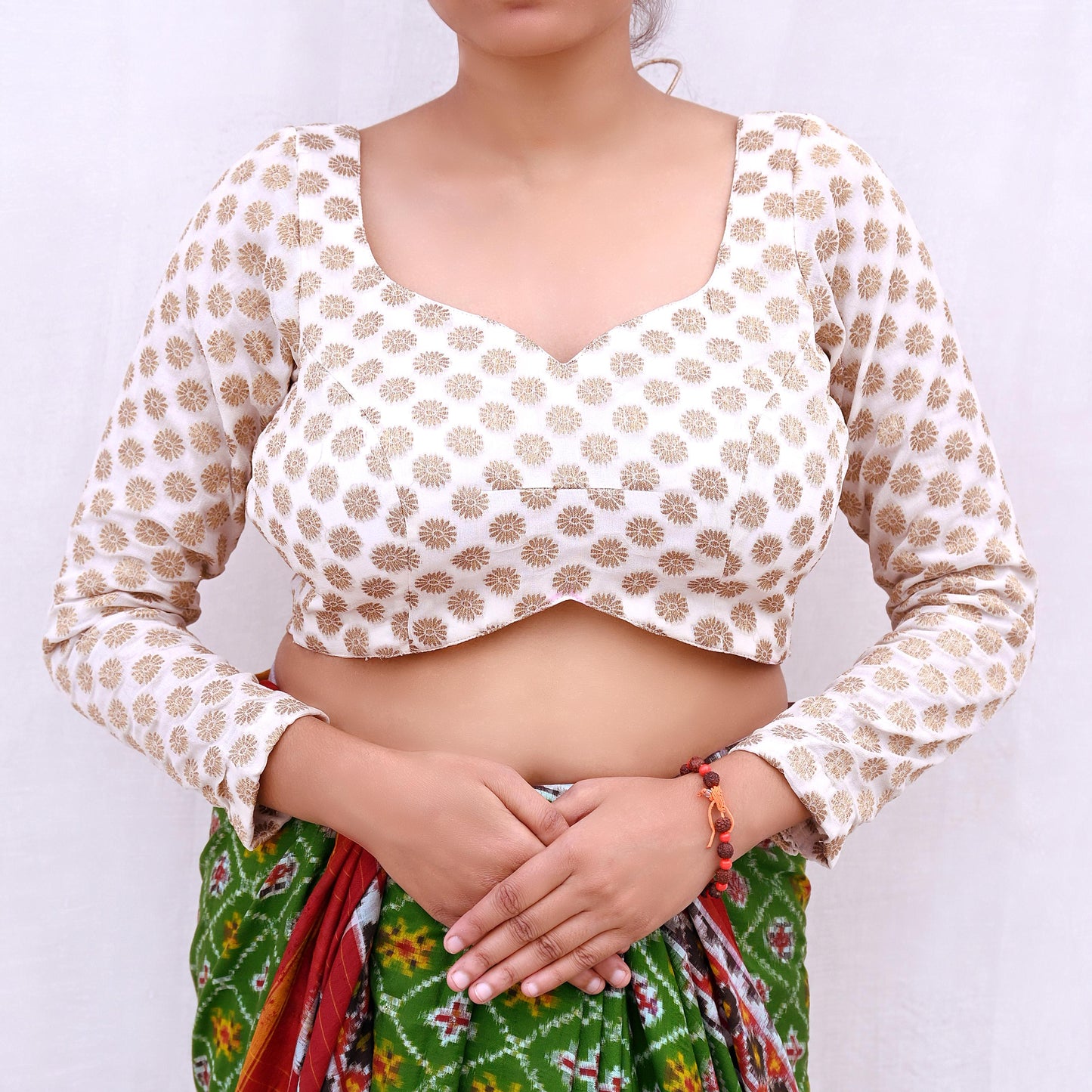 Indian New White Pure Georgette Silk Hand Woven Padded Blouse/Top/Crop Party wear Bollywood One Of a Kind Blouse