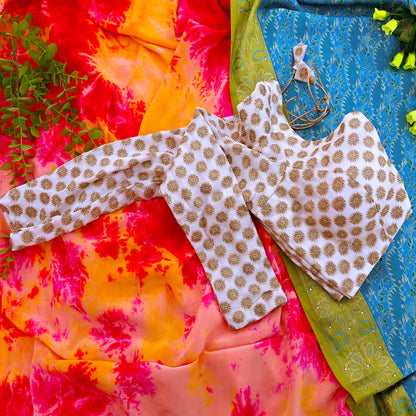 Indian New White Pure Georgette Silk Hand Woven Padded Blouse/Top/Crop Party wear Bollywood One Of a Kind Blouse