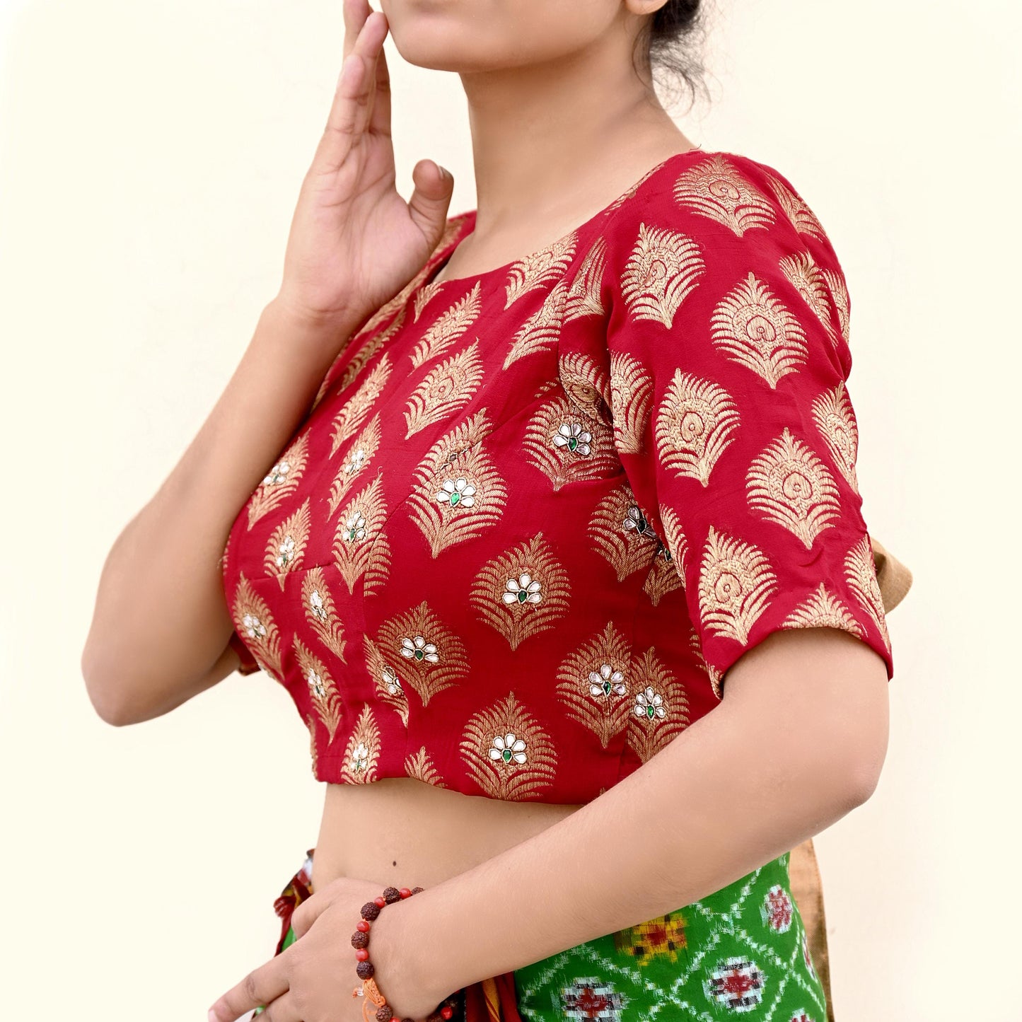 Indian New Red Pure Georgette Silk Hand Embroidered/Woven Padded Blouse/Top/Crop Party wear Bollywood One Of a Kind Blouse