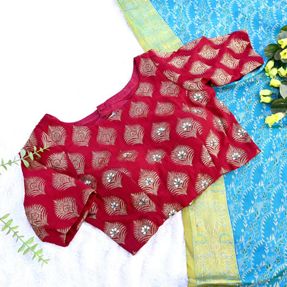 Indian New Red Pure Georgette Silk Hand Embroidered/Woven Padded Blouse/Top/Crop Party wear Bollywood One Of a Kind Blouse