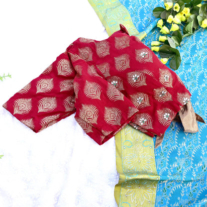 Indian New Red Pure Georgette Silk Hand Embroidered/Woven Padded Blouse/Top/Crop Party wear Bollywood One Of a Kind Blouse