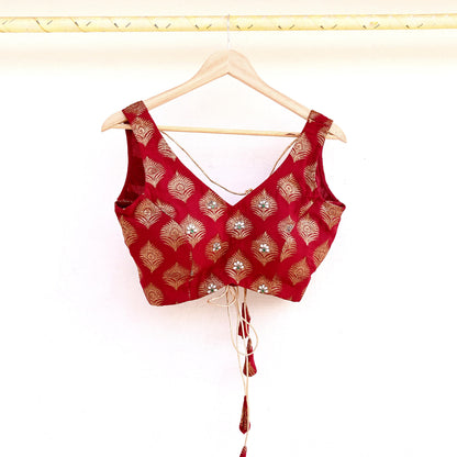 Indian New Red Pure Georgette Silk Hand Embroidered/Woven Sleeveless Padded Blouse/Top/Crop Party wear Bollywood One Of a Kind Blouse