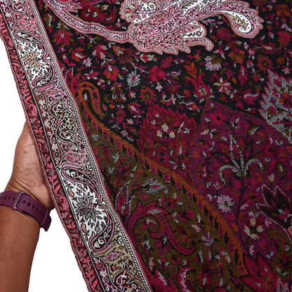 Vintage Stole Black & White woolen Handmade Jamawar work Long Throw Warm Stole Paisley Design Fringes