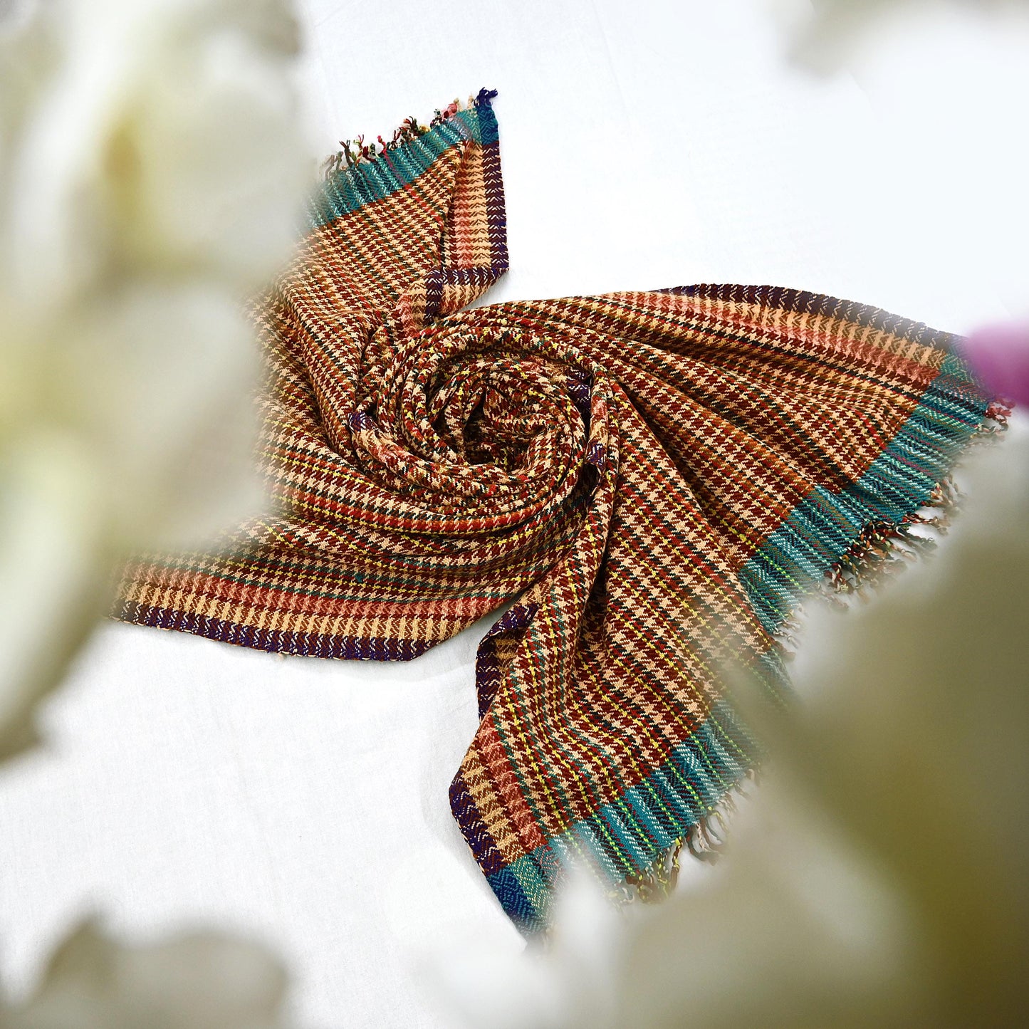 Vintage Multi Woolen Handmade Kullu Shawl Woven work Long Throw Stole Warm Stole Warm Fringes