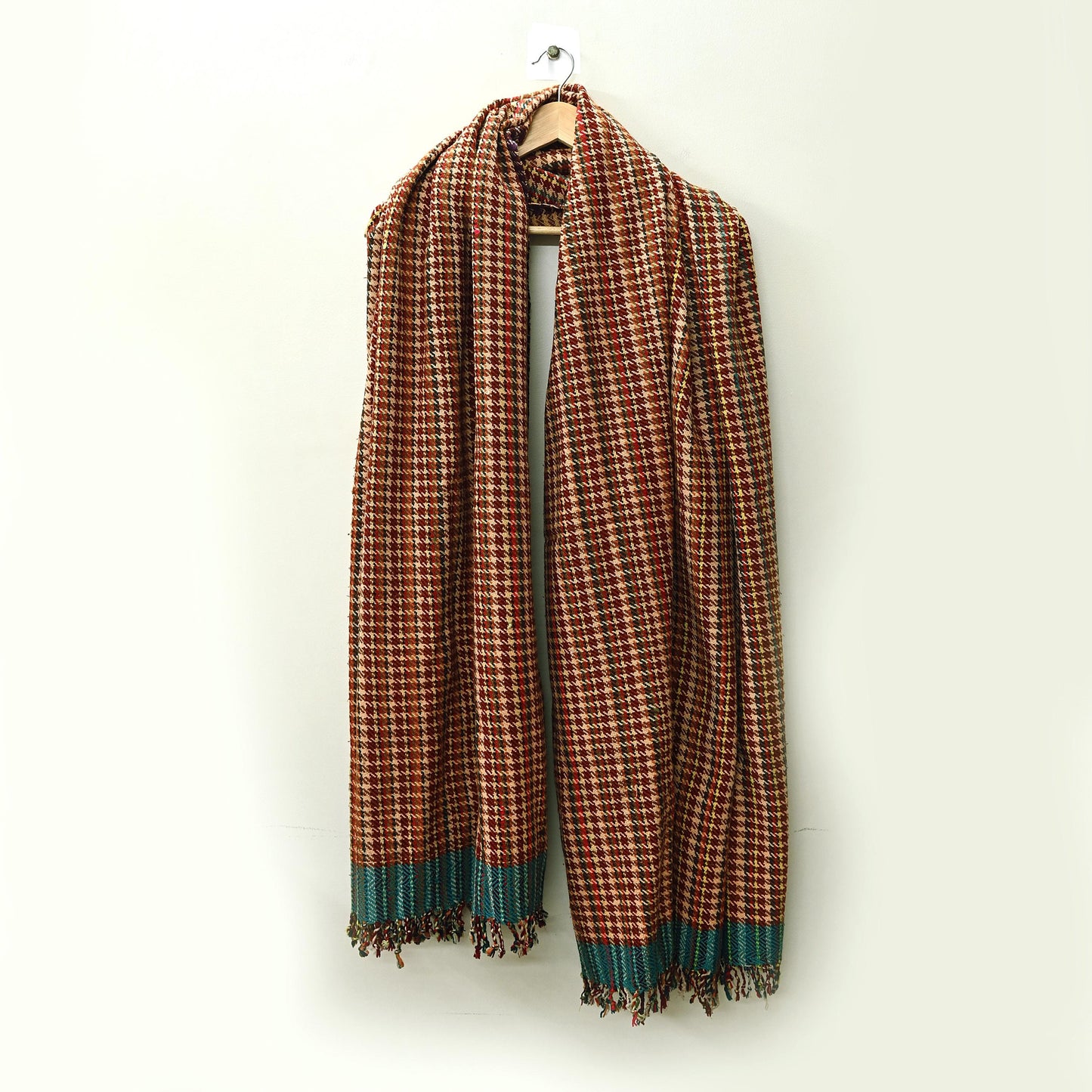 Vintage Multi Woolen Handmade Kullu Shawl Woven work Long Throw Stole Warm Stole Warm Fringes