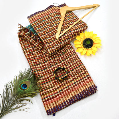 Vintage Multi Woolen Handmade Kullu Shawl Woven work Long Throw Stole Warm Stole Warm Fringes