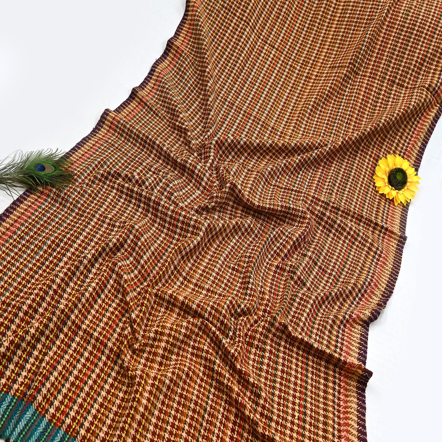 Vintage Multi Woolen Handmade Kullu Shawl Woven work Long Throw Stole Warm Stole Warm Fringes