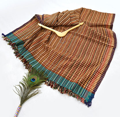 Vintage Multi Woolen Handmade Kullu Shawl Woven work Long Throw Stole Warm Stole Warm Fringes